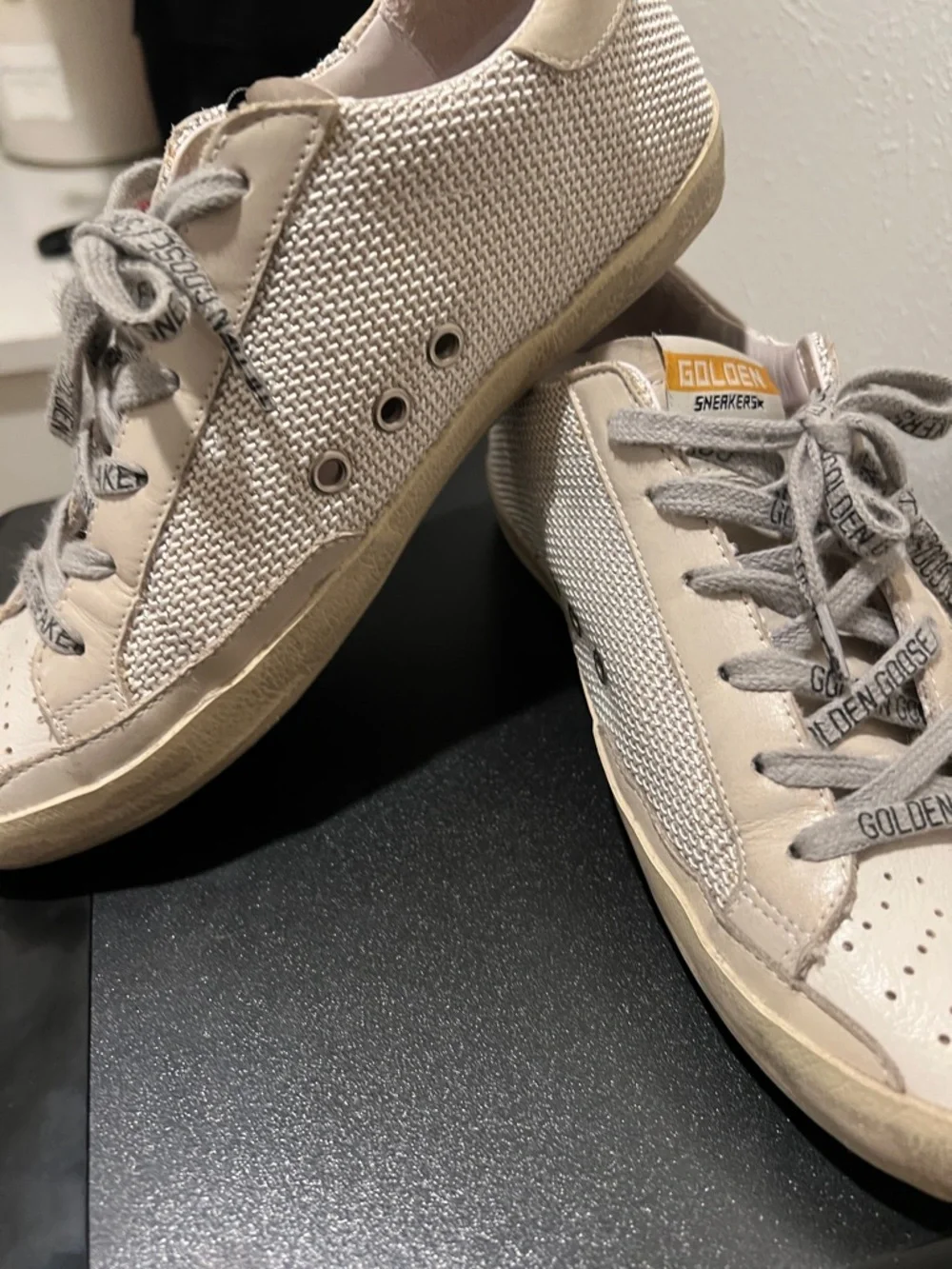 Golden Goose Beige White Sneakers with Leopard Star - Picture 6 of 8